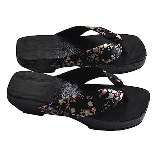 CALLARON Creative Damen Holz Clogs Sandalen Sommer Hausschuhe Bequeme Flip Flops mit Rutschfester Sohle Traditionell Japanisches Design Hautfreundliche Innensohle für Strand und Alltag von CALLARON