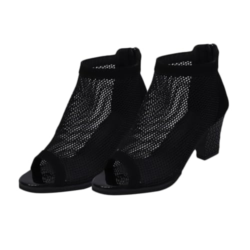 CALLARON Damen High Heel Sandalen mit Grobem Absatz Atmungsaktive Netzoptik Bequeme Chunky Heels Modisch und Langlebig Schwarz zu Kleidern und Röcken von CALLARON