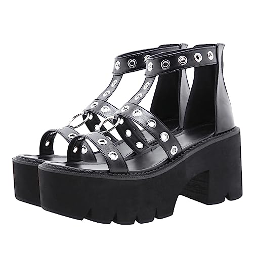 CALLARON Damen High Heel Sandalen mit Hohlem Metallring Rutschfeste Bequeme Plateau Sohle Offene Zehen Leichte Strapazierfähige Damensandalen für Alltag und Besondere Anlässe von CALLARON