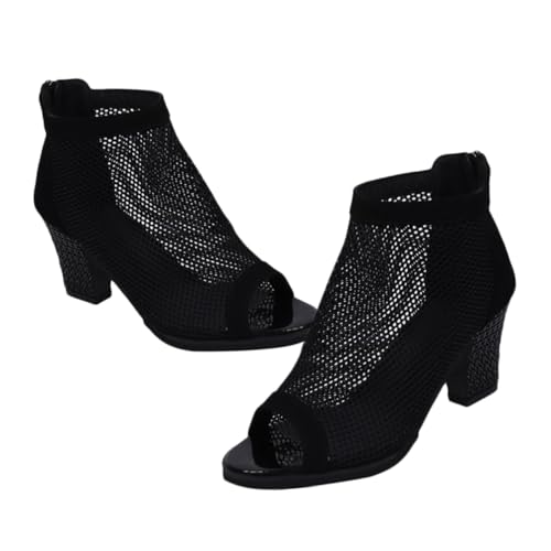 CALLARON Damen High Heel Sandalen mit Klobigem Absatz Fischmaul Design Atmungsaktive Schwarze Sandaletten in Bequeme Modische Sommerschuhe für Alltag und Party von CALLARON