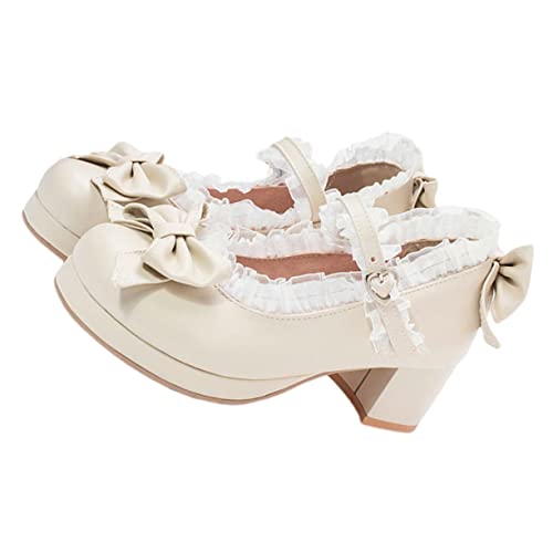 CALLARON Damen High Heels Frühling Komfortabel Hochhackige Pumps mit Schleife Bequeme Lady Footwear für Outdoor und Alltag in Beige von CALLARON