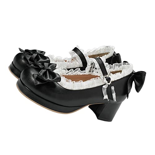 CALLARON Damen High Heels Frühling Pumps mit Dickem Absatz und Rutschfester Sohle Outdoor Schuhe mit Schleifenverzierung Bequeme Schuhe für Frauen Schwarz von CALLARON