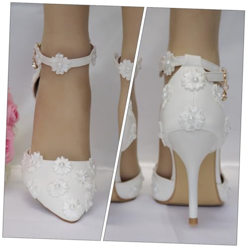 CALLARON Damen High Heels Sandalen Weiß Schmaler Zehenbereich Dünner Absatz rutschfest Modische Einfarbige Hochzeitsschuhe für Party Büro und Festliche Anlässe von CALLARON