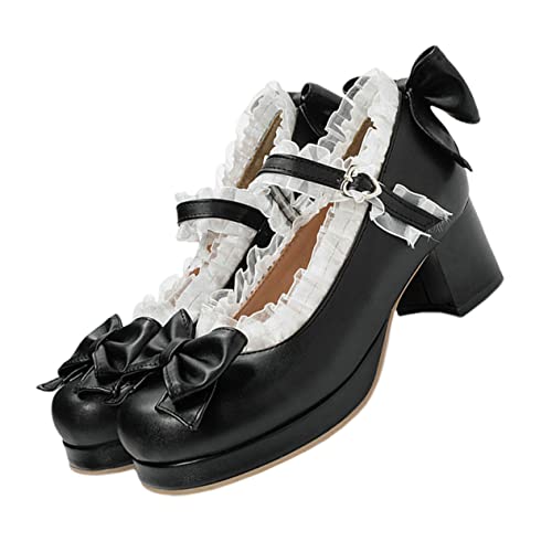 CALLARON Damen High Heels mit Schleife Robuster Blockabsatz Komfortabel und Modisch für Frühling und Hochzeit Stilvolle Weibliche Schuhe in Schwarz von CALLARON