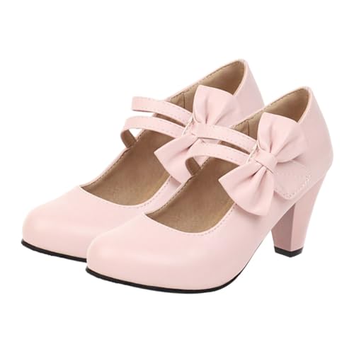 CALLARON Damen High Heels mit Schleifen Detail Chunky Absatz Modische Offene Pumps rutschfest Angenehm für Besondere Anlässe und Alltag Rosa Damenschuhe von CALLARON