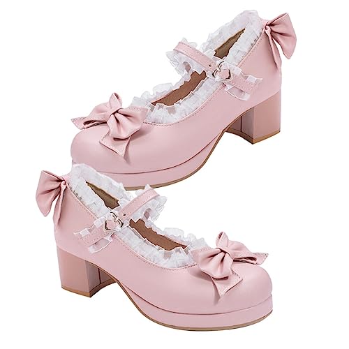 CALLARON Damen High Heels mit Schleifenverschluss Bequeme Frühjahrsschuhe mit Mittelhohem Blockabsatz Weiches Material Hautfreundlich für Alltag und Besondere Anlässe Rosa von CALLARON