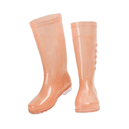 CALLARON Damen Regenstiefel Gummistiefel Transparent PVC Rutsch Hoher Schaft Komfortable Regenschuhe Outdoor Gartenstiefel Candy Orange von CALLARON