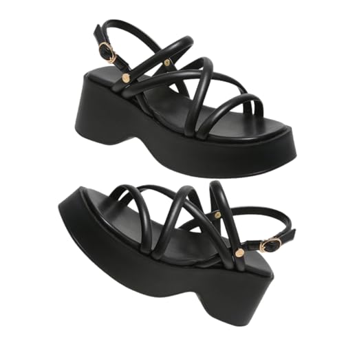 CALLARON Damen Sandalen Plattform Wedges Sommer Schwarz Bequeme Modische Sandaletten mit Dickem Sohlenprofil Rutschfest Für Strand Hochzeit Alltag von CALLARON