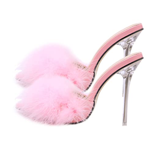 CALLARON Damen Sandalen Spitz Zehen High Heels Sommer Outdoor Schuhe Bequeme Stabile Absatz Party Hochzeit Freizeit Rosa von CALLARON