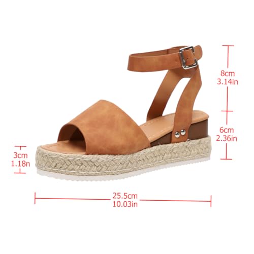 CALLARON Damen Sandalen mit Dicker Sohle Flanschsohle Sommer Schuhe Braun US Espadrilles Stil Fußbekleidung für Strand Freizeit CALLARON Damen Sandalen mit Dicker Sohle Flanschsohle Sommer Schuhe Braun US Espadrilles Stil Fußbekleidung für Strand Freizeit von CALLARON