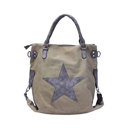 CALLARON Damen Schultertasche Aus Mattem Leder Und Canvas Im Fünfpunktigen Stern-design Army Grün Leichte Tragbare Umhängetasche Mit Großem Stauraum Für Handy Schlüssel Und Geld Für von CALLARON