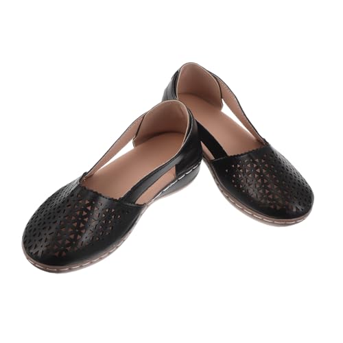 CALLARON Damen Wedgesandalen mit Geschlossenem Zehenbereich Atmungsaktivem Hohlmuster Modischem Keilabsatz Rutschfest und Leicht Niedriger Absatz Schwarzes Design Vielseitig für Sommer und von CALLARON