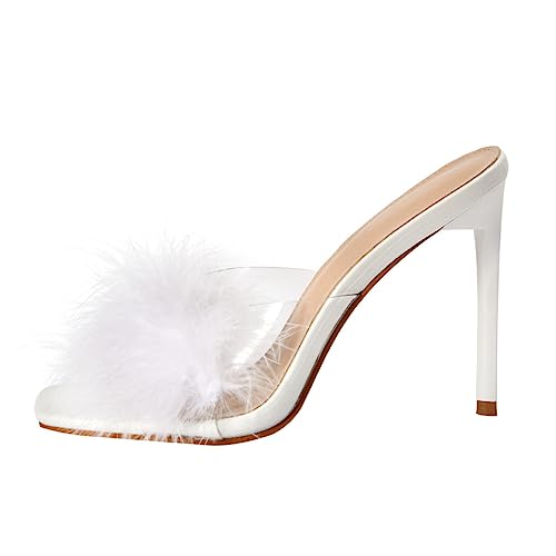 CALLARON Damensandalen mit Dünnem Absatz Quadratische Spitze Transparente Sommer Pantoletten High Heels und Vielseitig Kombinierbar Geschenkidee für Frauen von CALLARON