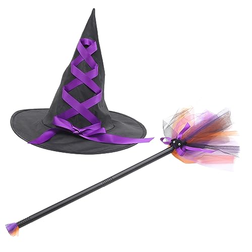 CALLARON Dekoratives Hexenhut und Besen Set für Halloween Teiliges Kostümzubehör für Partys und Rollenspiele Auffällige Requisiten für Unvergessliche von CALLARON