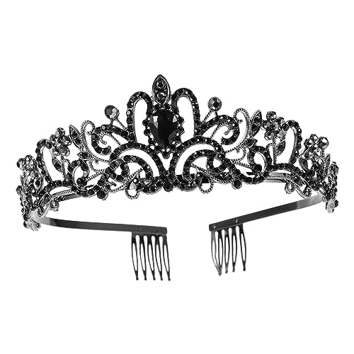 CALLARON Ehekrone Party Braut Diademe Kranz Brautstirnband alte Kronen Vintage Hochzeit klein Strass-Krone Einfache Krone Kopfschmuck Krone für Mädchen Strass Tiara Krone Legierung Schwarz von CALLARON