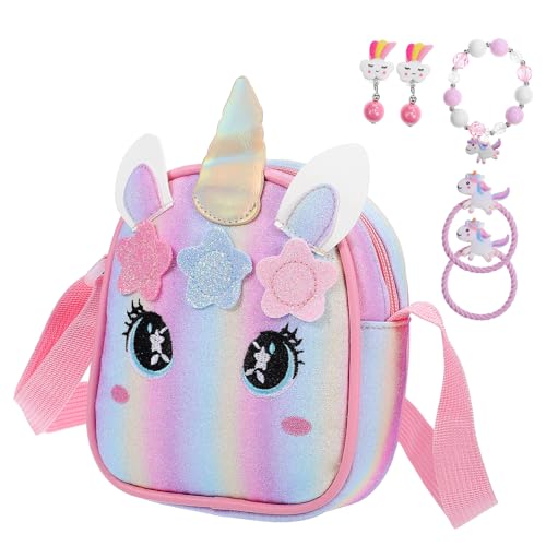 CALLARON Einhorn Handtasche Mit Reißverschluss Süße Geldbörse Einhorn Armband Schmuckset Umhängetasche Kleine Tasche Für Accessoires von CALLARON