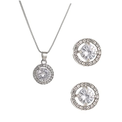 CALLARON Elegantes Schmuckset Damen Silber mit Rundem Zirkonia Ohrstecker und Halskette Modisch Langlebig Komfortabel Geeignet für Hochzeit Party und Alltag Teiliges Set von CALLARON
