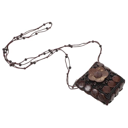 CALLARON Ethnische Kleine Crossbody-tasche aus Natürlicher Kokosschale Handgefertigte Leichte Umhängetasche mit Blumendekor und Perlengurt Nachhaltige Vintage-bag für Reisen Strand und von CALLARON