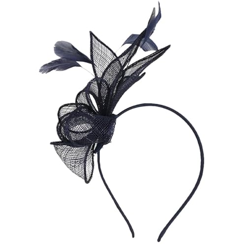 CALLARON Fascinator Haarband Mit Kleinem Hut Für Tea Party Und Cocktail Events Eleganter Kopfschmuck Für Damen Dunkelblau Vielseitig Einsetzbar Als Haarclip Oder Hut von CALLARON