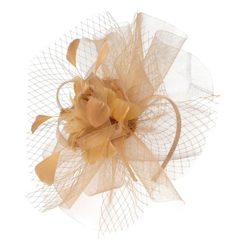 CALLARON Fascinator Haarschmuck mit Clip und Kopfband Eleganter Netz Braut Hut für Hochzeiten Teepartys und Cocktail Events Gold von CALLARON