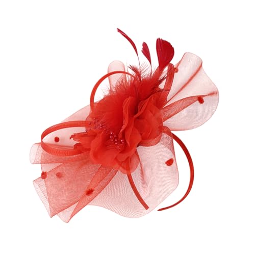 CALLARON Kopfschmuck Party Blumenreifen Netz-haarschmuck Braut-stirnband Fascinator-reifen Damenaccessoire Für Hochzeit Abendparty Kostümparty Rot von CALLARON