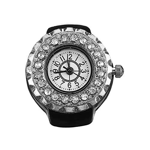 CALLARON Fashion Diamond Ring Watch Fingeruhr mit Dekorationsring und Hochwertigem Design für Stilbewusste Damen Praktische Zeitansage und Schmückendes Accessoire Schwarz von CALLARON