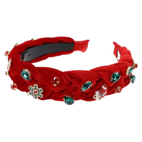 CALLARON Festliches Weihnachts-stirnband Mit Strassdekorationen Für Damen Breiter Haarreif Mit Weihnachtsbaum-sockenornamenten Für Partys Und Feierlichkeiten Rot von CALLARON