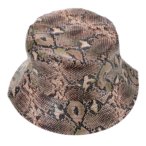 CALLARON Fischerhut Schlangenmuster Schlange Muster lustige Bucket Hats Sonnenhut mit breiter Krempe Wendemütze Coole Mützen Bucket Hat Sonnenhut Glockenhut Damen Kunstleder Light Brown von CALLARON