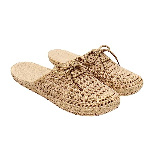 CALLARON Flache Sandalen Damen Sommer Sandalen mit Hohlraum Design Leichtgewichtige Strand und Hausschuhe Atmungsaktive Gummi Slides für Alltag und Urlaub Kaffeebraun von CALLARON