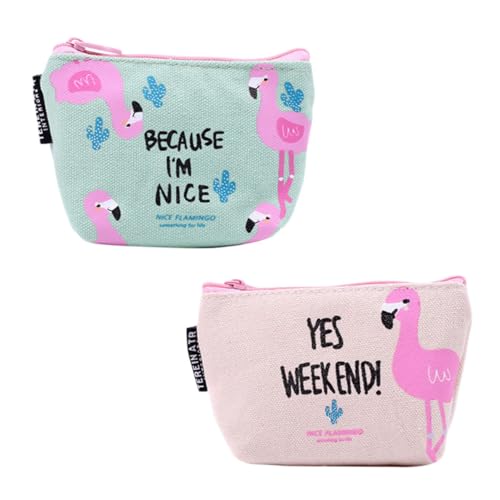 CALLARON 4stücke Cartoon Flamingo Canvas Geldbörse Mit Reißverschluss Münzbeutel Verschiedene Für Damen Mädchen Kosmetiktasche von CALLARON