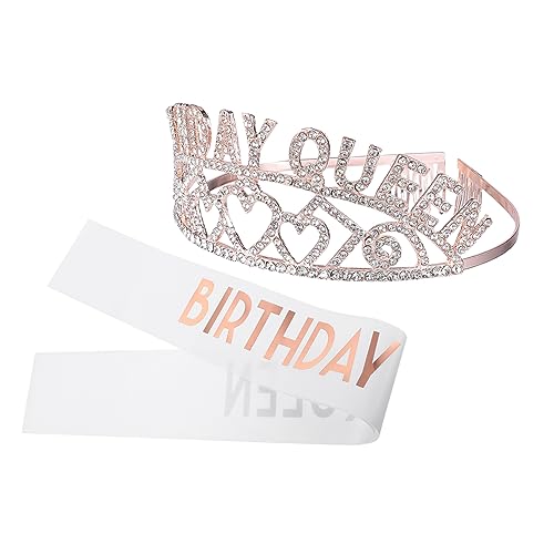 CALLARON Geburtstagskrone Für Mädchen Mit Partyschärpe Dekoratives Stirnband Und Tiara Party-zubehör Und Fotos von CALLARON