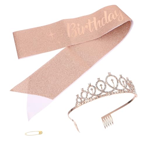 CALLARON Geburtstagskrone und Schulterband Set für Mädchen Teiliges Party Dekorationsset mit Schärpe und Haarreifen für Unvergessliche Feiern und Fotomomente von CALLARON