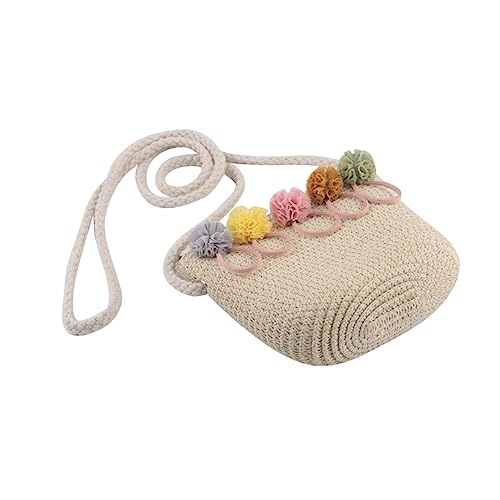 CALLARON Geflochtene Mädchen Strandtasche Strohmotiv Kleine Umhängetasche mit Blumenmuster Leichte Sommer Bag für Outdoor Reise und Alltag Beige für Strandspaß von CALLARON