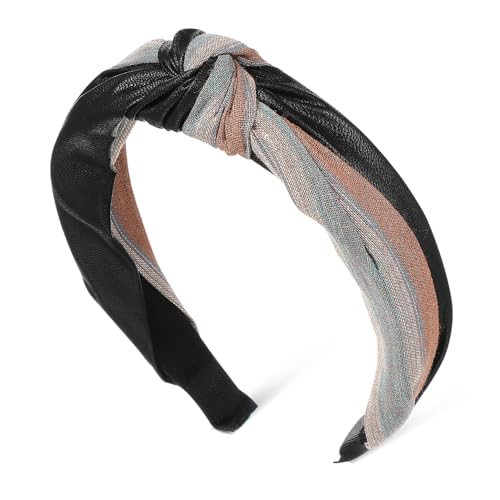 CALLARON Boho Knoten Stirnband Für Damen Breites Rutschfestes Haarband Aus Pu-leder Und Baumwolle Für Gesichtswäsche Yoga Und Freizeitaktivitäten Vielseitig Einsetzbar Verschiedenen von CALLARON