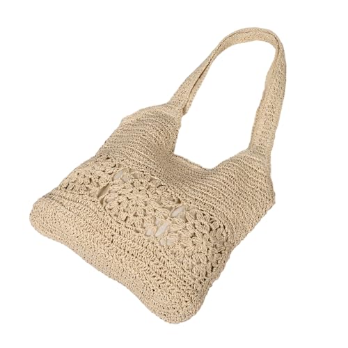 CALLARON Große Strohtasche Damen Handgewebte Strandtasche Schultertasche mit Robustem Material und Schnellzugriff Modische Tote für Picknick Urlaub und Alltag in Beige von CALLARON