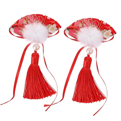 CALLARON Haarklammern Year Stoff Fächerform mit Quasten Haarschmuck für Mädchen Festliche Kopfbedeckung zu Silvester und Party von CALLARON