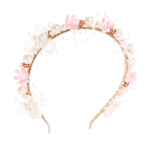 CALLARON Haarreif mit Künstlichen Perlen und Blumen Niedliches Stirnband für Mädchen Strapazierfähiges Haarschmuck Accessoire für Kleinkinder Geeignet für Partys Hochzeiten und Alltag von CALLARON