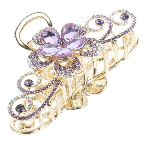 CALLARON Haarspangen Für Frauen Klaue Erwachsene Lockig Klemmbacken Für Dickes Haar Zubehör Gebäck Groß Goldene Haarclip Haarklammer Krallenclips Aus Strass Bobby Violett Legierung von CALLARON