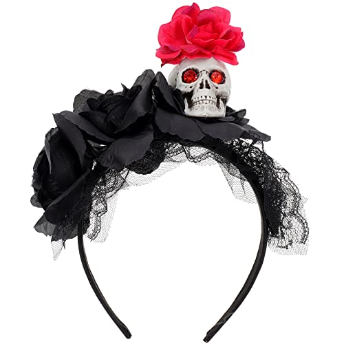 CALLARON Halloween Haarreif Mit Schädel Und Rosen Einzigartiges Kostümzubehör Für Grusel-events Und Partys Für Halloween Und Cosplay von CALLARON