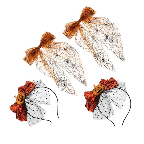 CALLARON Halloween Haarreif mit Orangefarbenem Kürbis Spinnennetz-mesh-schleife und Haarklammern Leichtes Tüllmaterial Komfortabel für Frauen und Mädchen für Thanksgiving Festival Party und von CALLARON