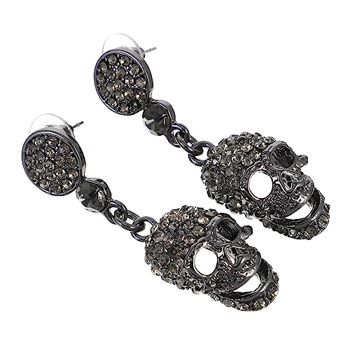 CALLARON Halloween Ohrstecker Schädelkopf mit Perlen Besetzt Retro Übertriebener Ohranhänger Langlebiger Legierungs Schmuck Verstellbar Modisch für Damen Auffälliges Ohrdekor von CALLARON