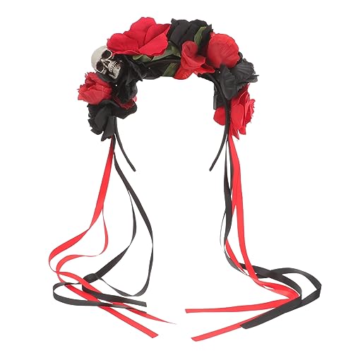 CALLARON Halloween Rosen Haarreif Cosplay Kopfschmuck für Tag Toten für Kostümpartys und Maskeraden Langlebig und Praktisch Schwarz Rot von CALLARON