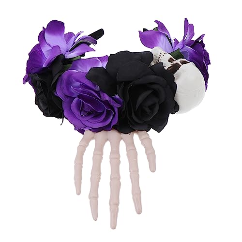 CALLARON Halloween Skull Haarband mit Kunstrosen Schaurige Kopfbedeckung für Halloween Party Dekoration für Cosplay und Festliche Anlässe von CALLARON