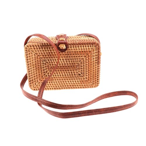CALLARON Handgefertigte Damen Rattan Umhängetasche Mini Schultertasche Quadratisch Lässige Flechtkunst Crossbody Bag für Strand Reisen und Alltag von CALLARON