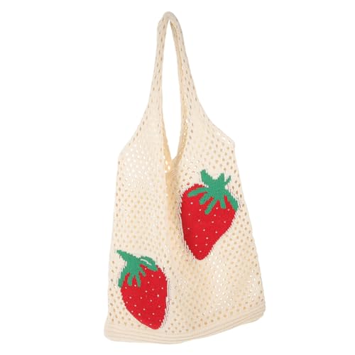 CALLARON Handgefertigte Gehäkelte Damen Tote Bag mit Süßem Erdbeermotiv Leichte Strandtasche Langlebige Schultertasche für Alltag Urlaub Picknick und Party Tragbar und Stilvoll von CALLARON
