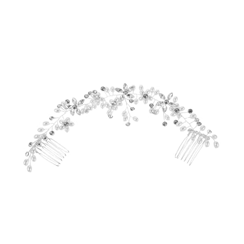 CALLARON Handgefertigtes Braut stirnband mit Strass und Perlen Doppelte Haarkämme Eleganter Hochzeitsschmuck für Damen Rutschfester Braut haarschmuck Festliche Kopfbedeckung für Besondere von CALLARON