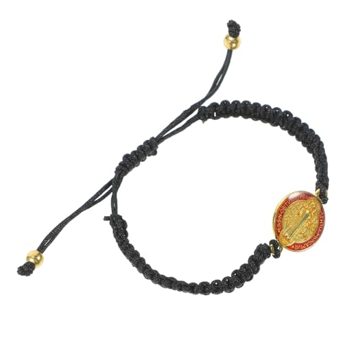 CALLARON Handgefertigtes Schwarzes Saint Benedict Armband Verstellbares Geflochtenes Seil Dekoratives Katholisches Schmuckstück für Herren und Damen Religiöses Modisches Unisex Accessoire von CALLARON
