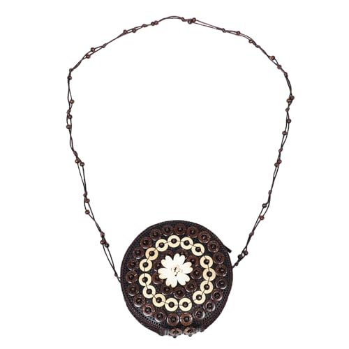 CALLARON Handgewebte Ethnische Schultertasche aus Kokosnussschale Handgefertigte Umhängetasche mit Verstellbarem Träger Leichter Kulturbeutel für Handy Karten Kosmetik und Ohrhörer von CALLARON