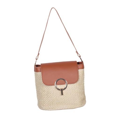 CALLARON Handgewebte Strohtasche Damen Crossbody Bag mit Verstellbarem Schultergurt Leichte Strandtasche im Boho-stil Braune Sommerliche Umhängetasche mit Phonefach für Freizeit und Urlaub von CALLARON