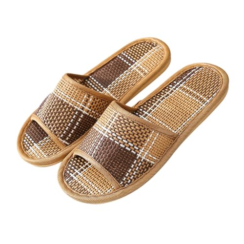CALLARON Hausschuhe Sommer Rattan Gewebt Mute Walking Komfortable Indoor Slipper Für Damen Herren Zuhause Leicht Und Atmungsaktiv von CALLARON